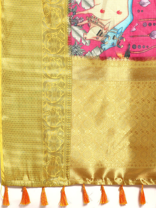 Pink Munga Silk Digital Print Animal Print Saree with Unstitched Blouse - Hiral Fashion
