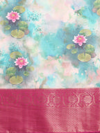 Multicolor Munga Silk Digital Print Floral Saree with Unstitched Blouse - Hiral Fashion