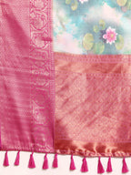 Multicolor Munga Silk Digital Print Floral Saree with Unstitched Blouse - Hiral Fashion