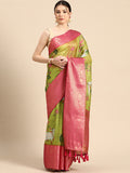 Olive Munga Silk Digital Print Animal Print Saree with Unstitched Blouse - Hiral Fashion