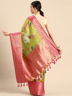 Olive Munga Silk Digital Print Animal Print Saree with Unstitched Blouse - Hiral Fashion