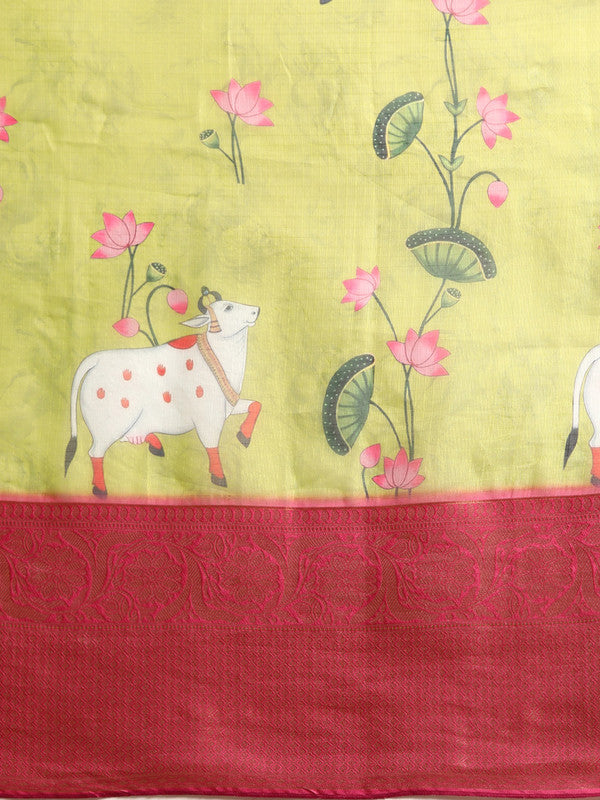 Olive Munga Silk Digital Print Animal Print Saree with Unstitched Blouse - Hiral Fashion