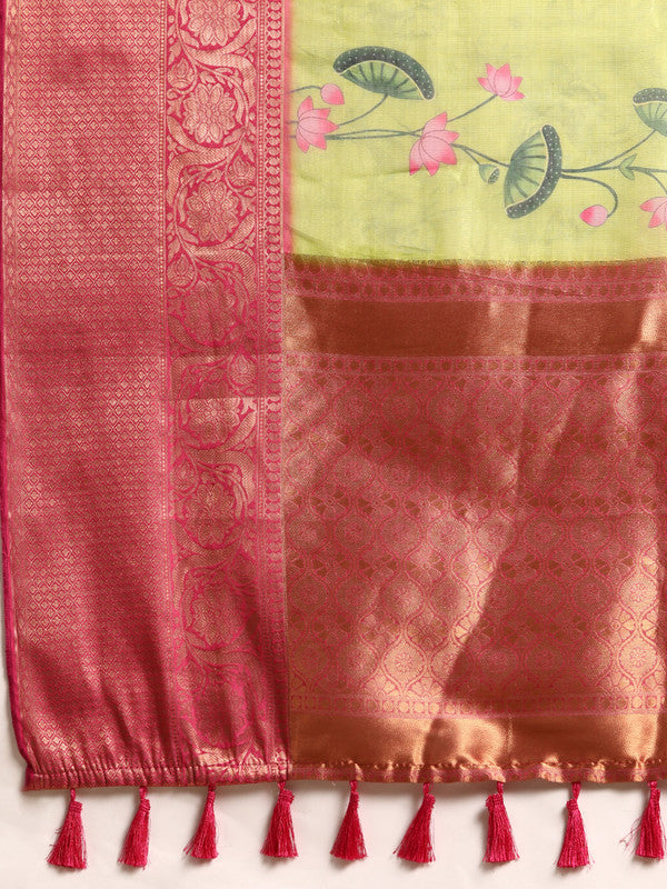 Olive Munga Silk Digital Print Animal Print Saree with Unstitched Blouse - Hiral Fashion