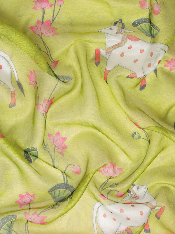 Olive Munga Silk Digital Print Animal Print Saree with Unstitched Blouse - Hiral Fashion