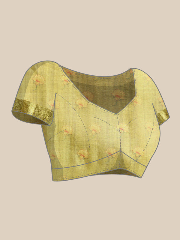 Olive Munga Silk Digital Print Animal Print Saree with Unstitched Blouse - Hiral Fashion