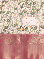 Beige Munga Silk Digital Print Animal Print Saree with Unstitched Blouse - Hiral Fashion