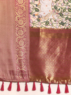 Beige Munga Silk Digital Print Animal Print Saree with Unstitched Blouse - Hiral Fashion