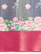 Navy Blue Munga Silk Digital Print Floral Saree with Unstitched Blouse - Hiral Fashion