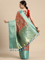 Peach Munga Silk Digital Print Floral Saree with Unstitched Blouse - Hiral Fashion