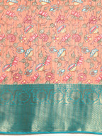 Peach Munga Silk Digital Print Floral Saree with Unstitched Blouse - Hiral Fashion