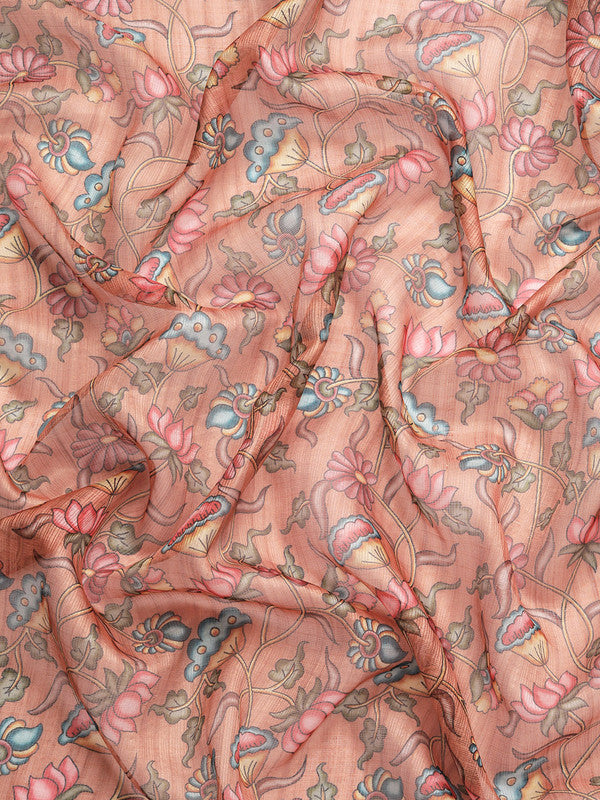 Peach Munga Silk Digital Print Floral Saree with Unstitched Blouse - Hiral Fashion