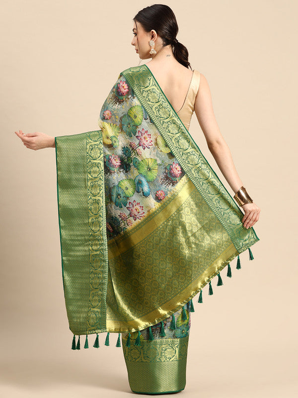 Multicolor Munga Silk Digital Print Floral Saree with Unstitched Blouse - Hiral Fashion
