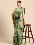 Multicolor Munga Silk Digital Print Floral Saree with Unstitched Blouse - Hiral Fashion