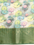 Multicolor Munga Silk Digital Print Floral Saree with Unstitched Blouse - Hiral Fashion