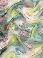 Multicolor Munga Silk Digital Print Floral Saree with Unstitched Blouse - Hiral Fashion