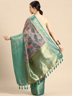 Gray Munga Silk Digital Print Floral Saree with Unstitched Blouse - Hiral Fashion