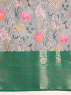 Gray Munga Silk Digital Print Floral Saree with Unstitched Blouse - Hiral Fashion
