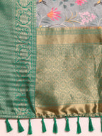 Gray Munga Silk Digital Print Floral Saree with Unstitched Blouse - Hiral Fashion