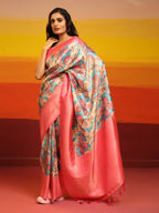 Pink Silk Blend Woven Zari Design Floral Saree with Unstitched Blouse - Hiral Fashion