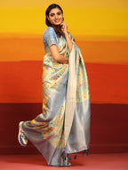 Gray Silk Blend Woven Zari Design Floral Saree with Unstitched Blouse - Hiral Fashion