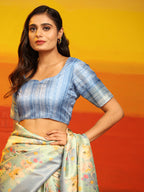 Gray Silk Blend Woven Zari Design Floral Saree with Unstitched Blouse - Hiral Fashion
