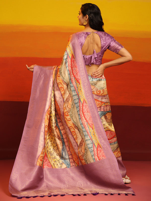 Multicolor Silk Blend Woven Zari Design Abstract Saree with Unstitched Blouse - Hiral Fashion