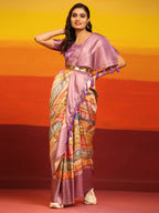 Multicolor Silk Blend Woven Zari Design Abstract Saree with Unstitched Blouse - Hiral Fashion