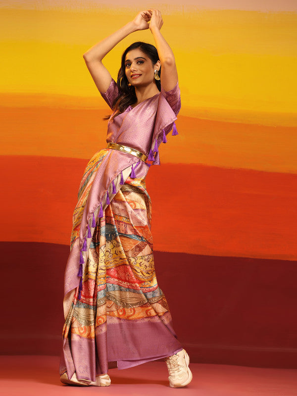 Multicolor Silk Blend Woven Zari Design Abstract Saree with Unstitched Blouse - Hiral Fashion
