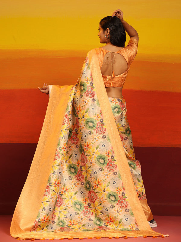 Multicolor Silk Blend Woven Zari Design Floral Saree with Unstitched Blouse - Hiral Fashion