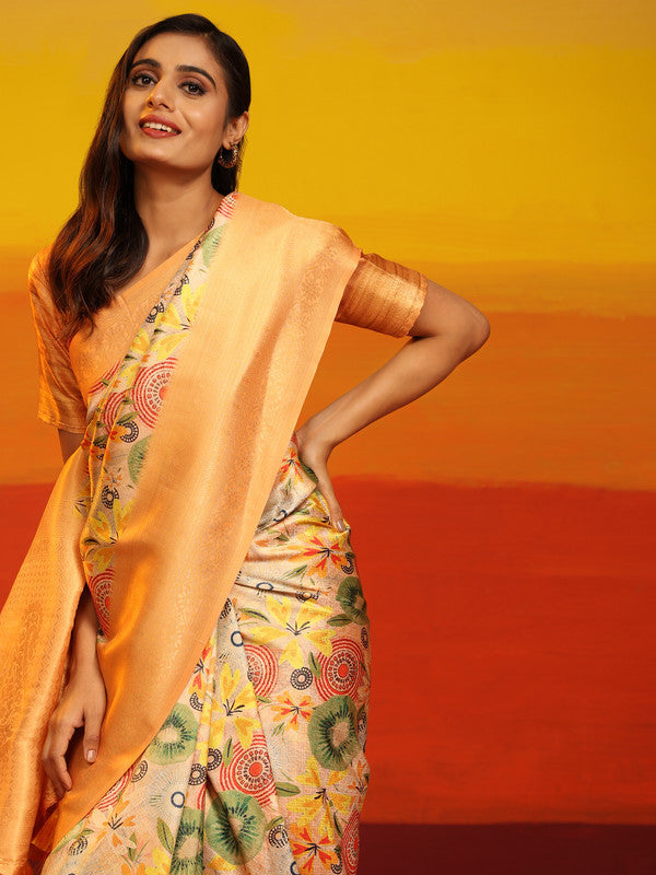 Multicolor Silk Blend Woven Zari Design Floral Saree with Unstitched Blouse - Hiral Fashion