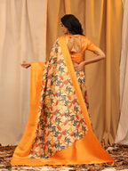 Orange Silk Blend Woven Zari Design Floral Saree with Unstitched Blouse - Hiral Fashion