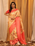 Red Silk Blend Woven Zari Design Floral Saree with Unstitched Blouse - Hiral Fashion
