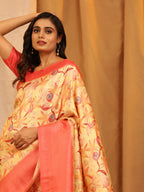Red Silk Blend Woven Zari Design Floral Saree with Unstitched Blouse - Hiral Fashion