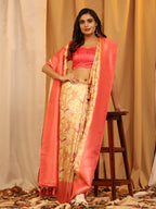 Red Silk Blend Woven Zari Design Floral Saree with Unstitched Blouse - Hiral Fashion