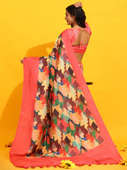 Pink Silk Blend Woven Zari Design Floral Saree with Unstitched Blouse - Hiral Fashion