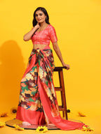 Pink Silk Blend Woven Zari Design Floral Saree with Unstitched Blouse - Hiral Fashion
