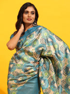Turquoise Silk Blend Woven Zari Design Floral Saree with Unstitched Blouse - Hiral Fashion