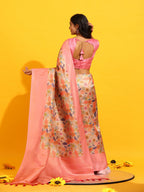 Pink Silk Blend Woven Zari Design Floral Saree with Unstitched Blouse - Hiral Fashion