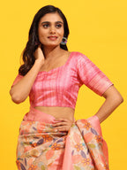 Pink Silk Blend Woven Zari Design Floral Saree with Unstitched Blouse - Hiral Fashion
