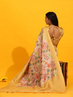 Yellow Silk Blend Woven Zari Design Floral Saree with Unstitched Blouse - Hiral Fashion