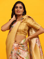 Yellow Silk Blend Woven Zari Design Floral Saree with Unstitched Blouse - Hiral Fashion