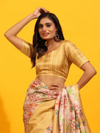 Yellow Silk Blend Woven Zari Design Floral Saree with Unstitched Blouse - Hiral Fashion