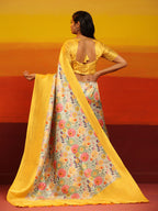 Yellow Silk Blend Woven Zari Design Floral Saree with Unstitched Blouse - Hiral Fashion