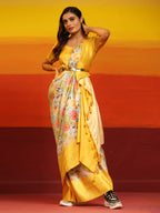 Yellow Silk Blend Woven Zari Design Floral Saree with Unstitched Blouse - Hiral Fashion