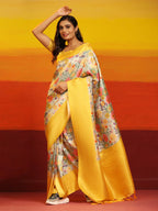 Yellow Silk Blend Woven Zari Design Floral Saree with Unstitched Blouse - Hiral Fashion