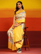 Yellow Silk Blend Woven Zari Design Floral Saree with Unstitched Blouse - Hiral Fashion