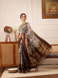 Hiral Fashion Beige Kanjivaram Soft Silk Floral Digital Print Saree