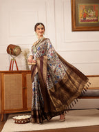 Hiral Fashion Beige Kanjivaram Soft Silk Floral Digital Print Saree