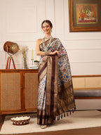 Hiral Fashion Beige Kanjivaram Soft Silk Floral Digital Print Saree