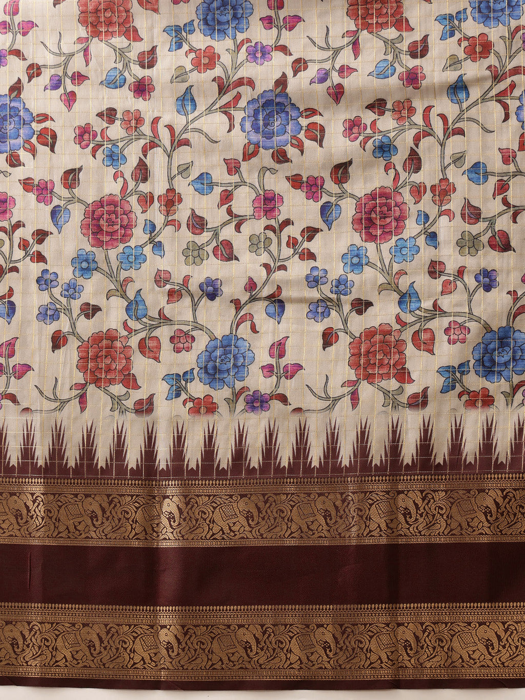 Hiral Fashion Beige Kanjivaram Soft Silk Floral Digital Print Saree